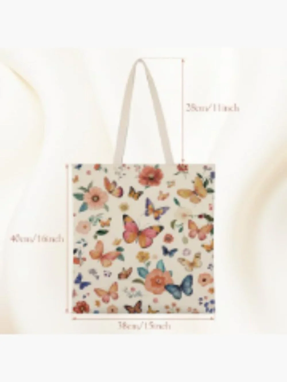 Canvas Tote Bag with Zipper Pocket - Butterfly Floral Reusable Shopping Bag